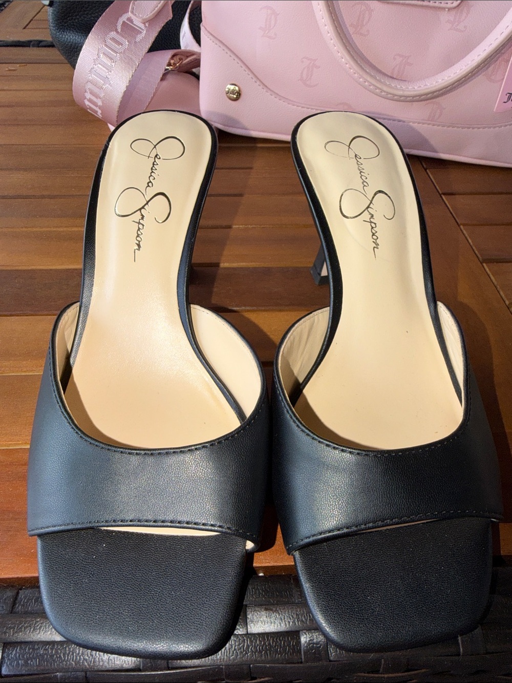 Jessica Simpson Black Open Square Toe Slide Heel Mules